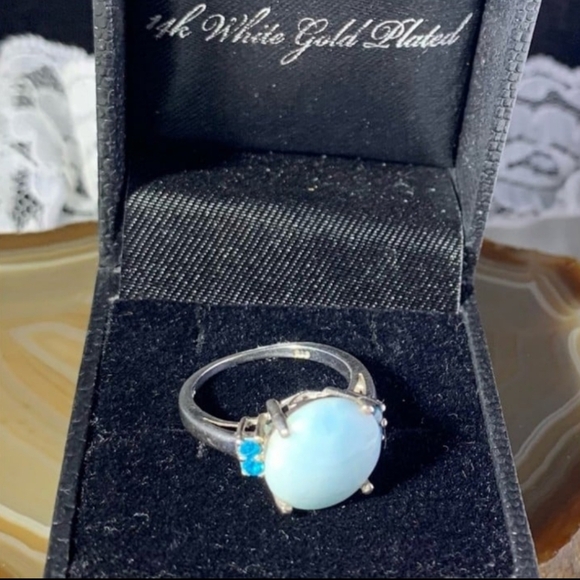 STERLING SILVER AQUAMARINE BLUE TOPAZ VINTAGE RING SIZE 6.5 - Picture 6 of 10